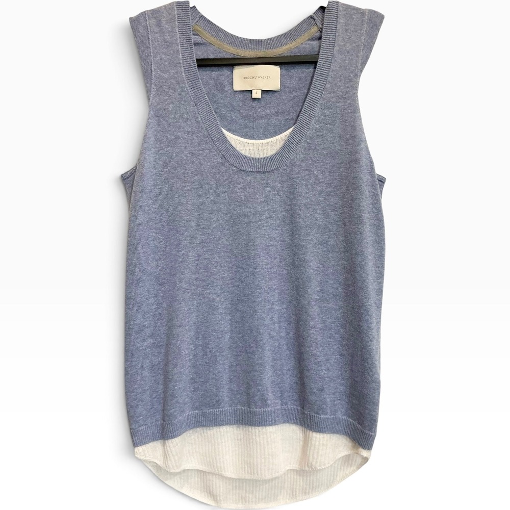 Brochu Walker Loreen Layered Linen Cotton Tank Top Blue White XS $298